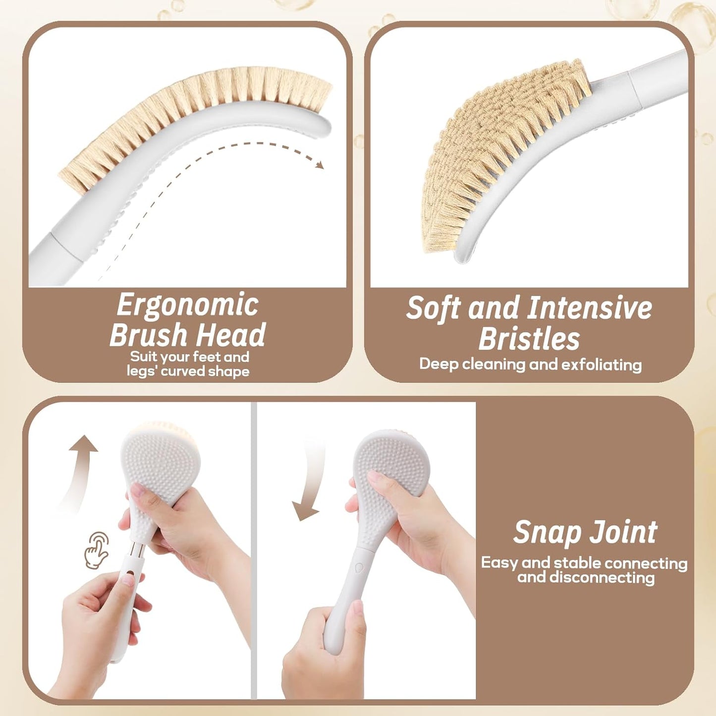 New Foot Brush & Back Scrubber Set 2PCS, 10.2''- 27.5'' Adjustable Foot Scrubber for Shower, 18.9'' Shower Back Scrubber with 3-Length Usage, Great Aid for People with Limited Mobility(White)