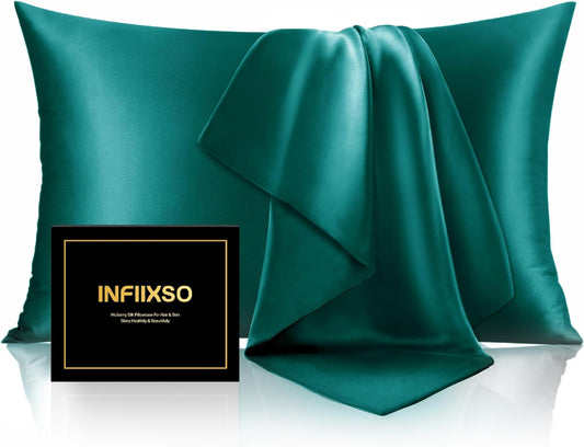 INFIIXSO Mulberry Silk Pillowcase for Hair and Skin, Silk Pillow Cases Queen Size with Hidden Zipper 20x30 Inches, Super Smooth and Soft Cooling Pillow Cases for Hot Sleepers(Teal, 1 Pack)