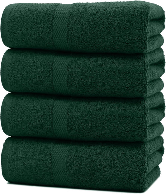 DAN RIVER Bath Towels Set of 4, 27 x 54 Inches, 100% Cotton, Larger & Lighter Weight, Quicker to Dry, Super Soft and Absorbent, Ideal Hotel Towels for Daily Use, Huntergreen