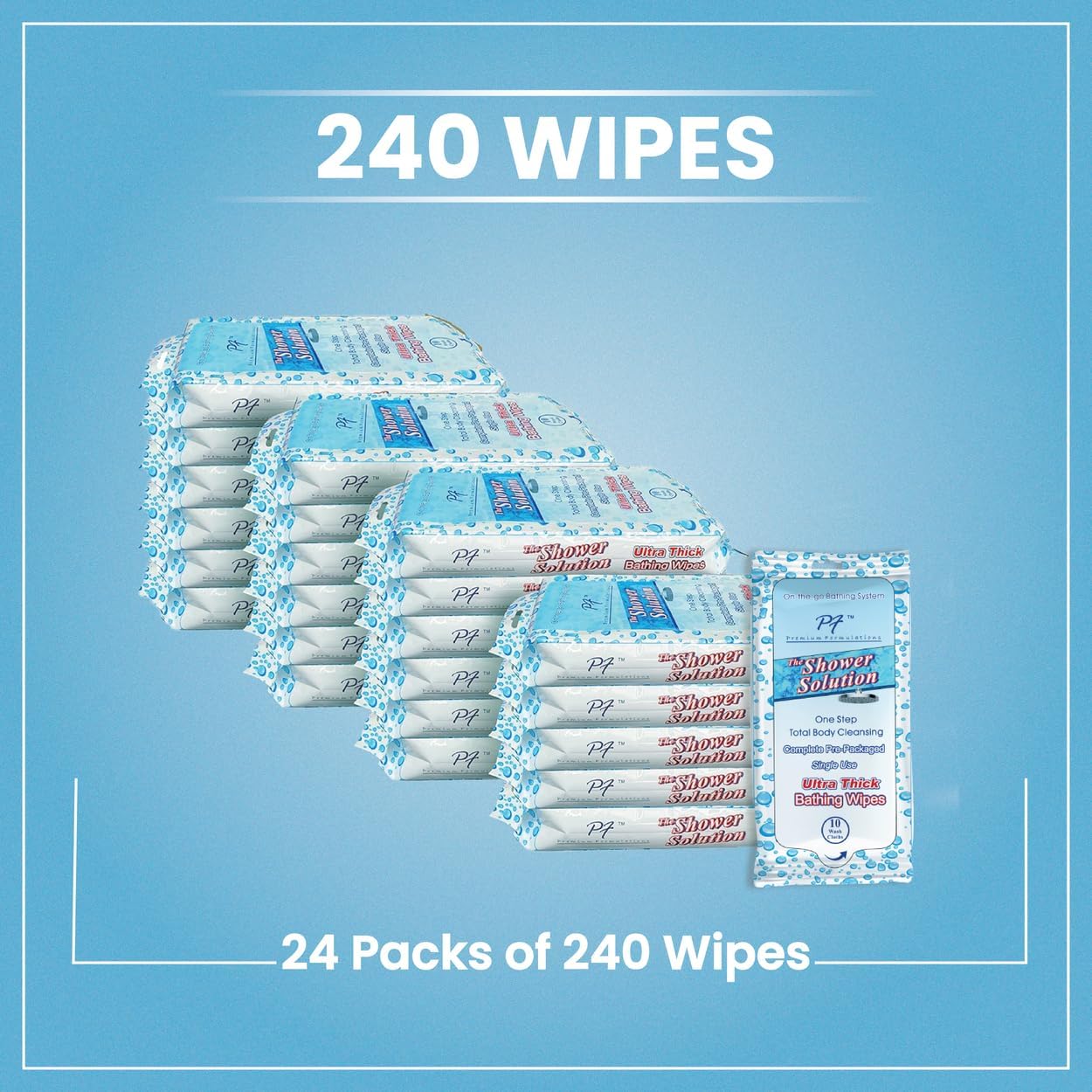 Shower Solutions - Adult Bathing Wipes, Extra Large and Extra Thick, 240 Wipes Bulk Pack