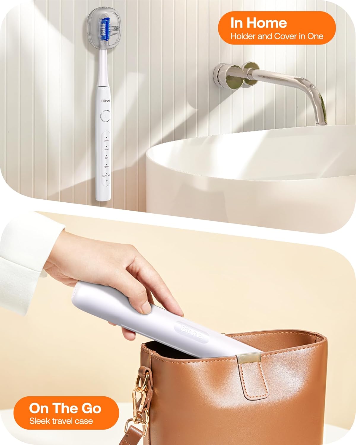 Bitvae Ultrasonic Electric Toothbrush for Adults and Kids, ADA Accepted Travel Toothbrush with Rechargeable 60-Day Battery Life, 5 Modes, 8 Heads, Case, Holder, Frost White