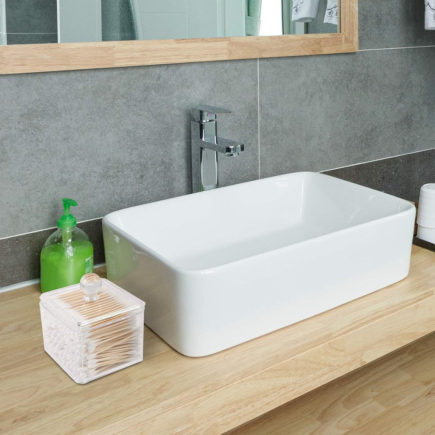 AXX Qtip Dispenser Apothecary Jars Bathroom - Qtip Holder Storage Canister Clear Plastic Jar for Cotton Swab,Q-Tips,Cotton Rounds (J#Clear 1Pcs)