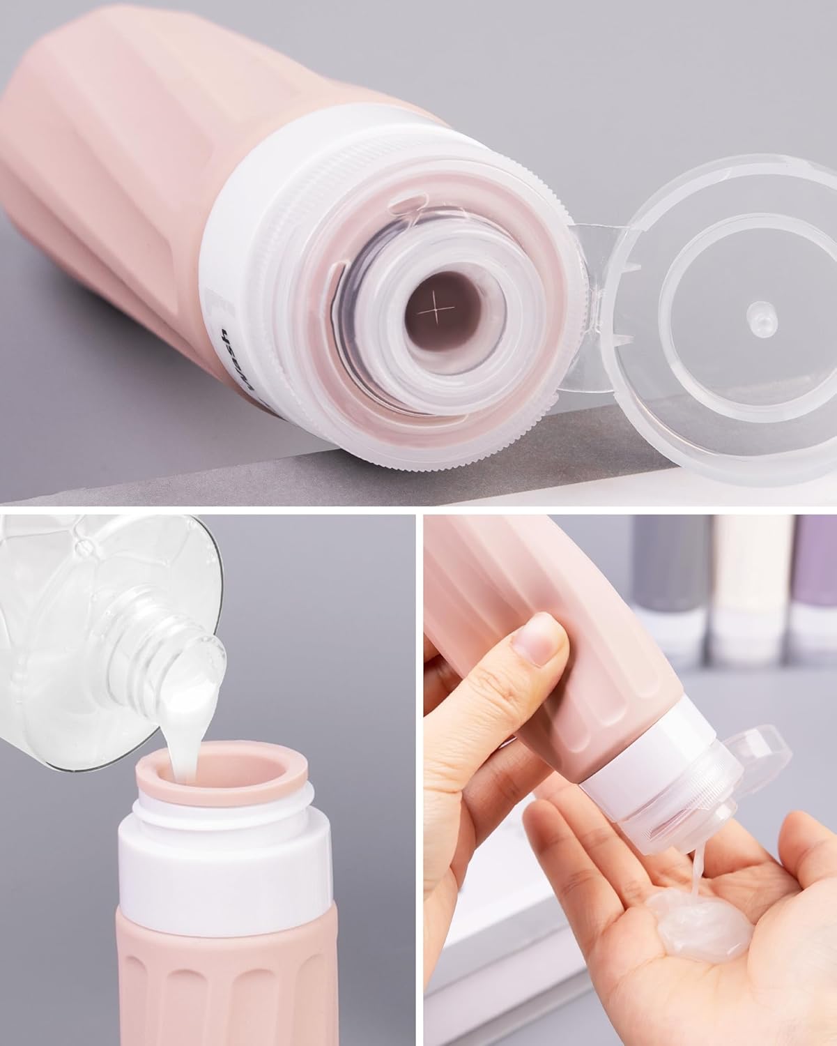 Travel Bottles for Toiletries 8 Pack, Travel Size Toiletries, Tsa Approved Travel Size Containers 3oz, with Travel Essentials Clear Bag, Leak Proof Silicone Squeezable Creams Jars