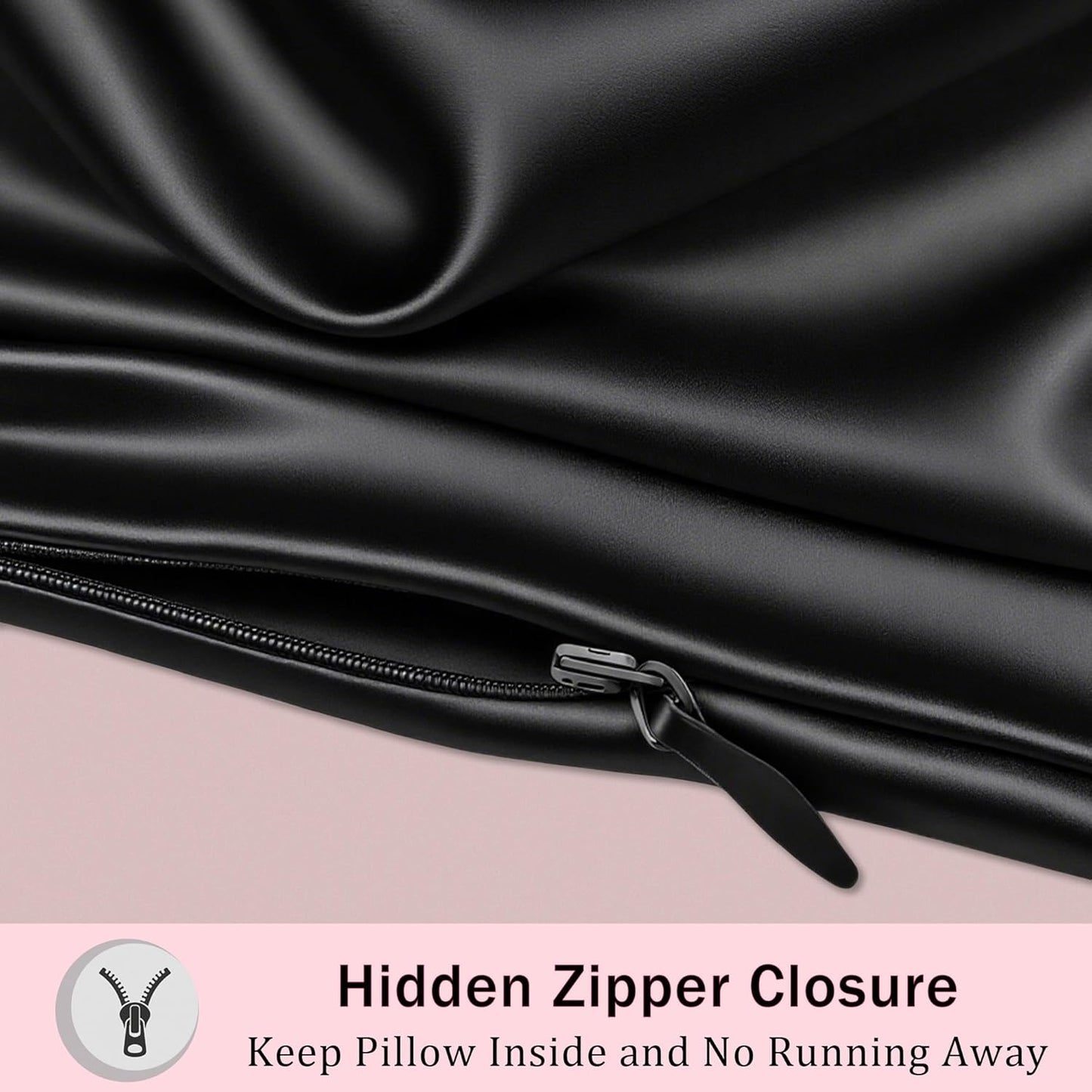 Mulberry Silk Pillow Cases with Zipper, Ultra Smooth Soft Breathable Cooling Pillow Cases for Hot Sleepers, Silk Satin Pillowcase for Hair and Skin, Gifts for Women (Black, King Size, 1 Pack)