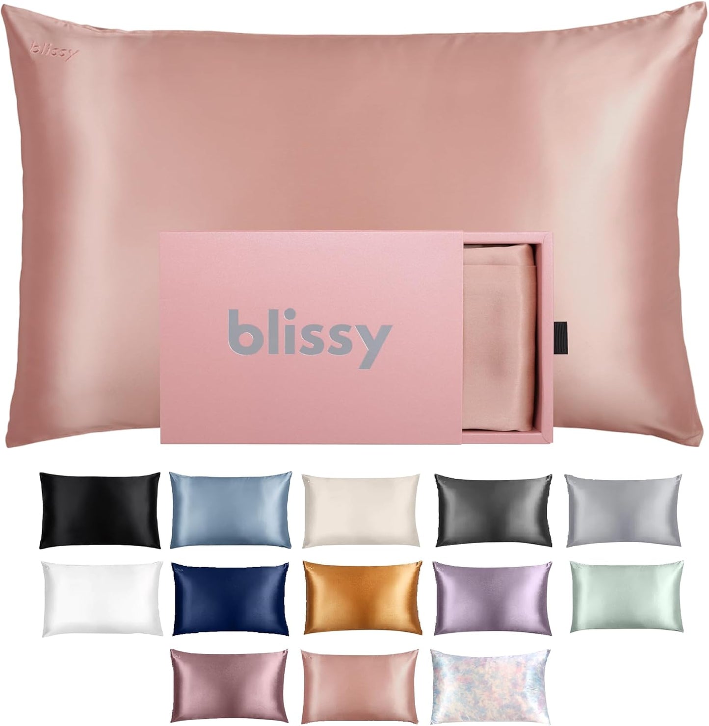 Blissy Silk Pillowcase - 100% Pure Mulberry Silk - 22 Momme 6A High-Grade Fibers - Silk Pillow Cover for Hair & Skin - Regular, Queen & King (Rose Gold, Queen)