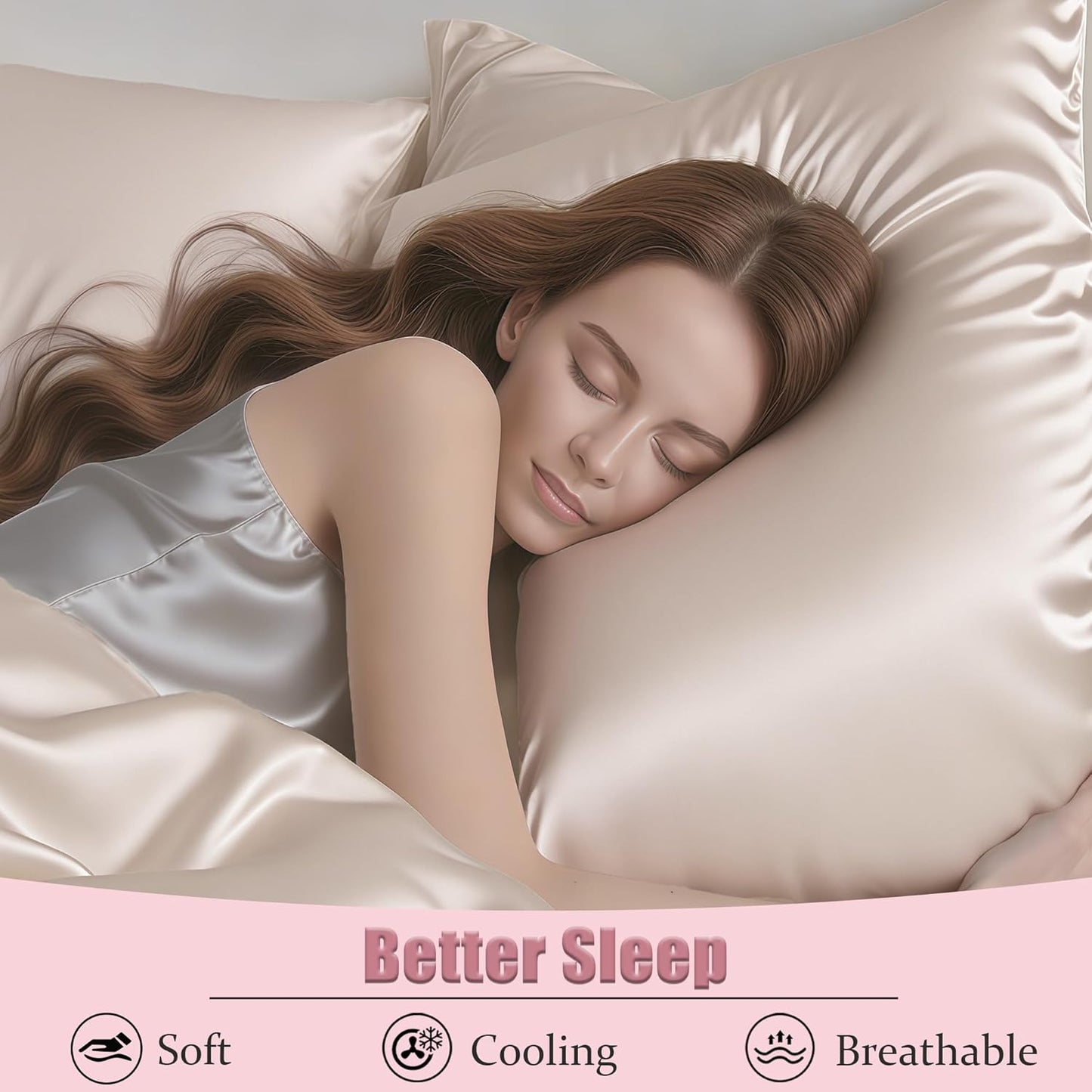 Mulberry Silk Pillow Cases with Zipper, Ultra Smooth Soft Breathable Cooling Pillow Cases for Hot Sleepers, Silk Satin Pillowcase for Hair and Skin, Gifts for Women (Beige, Standard Size, 1 Pack)