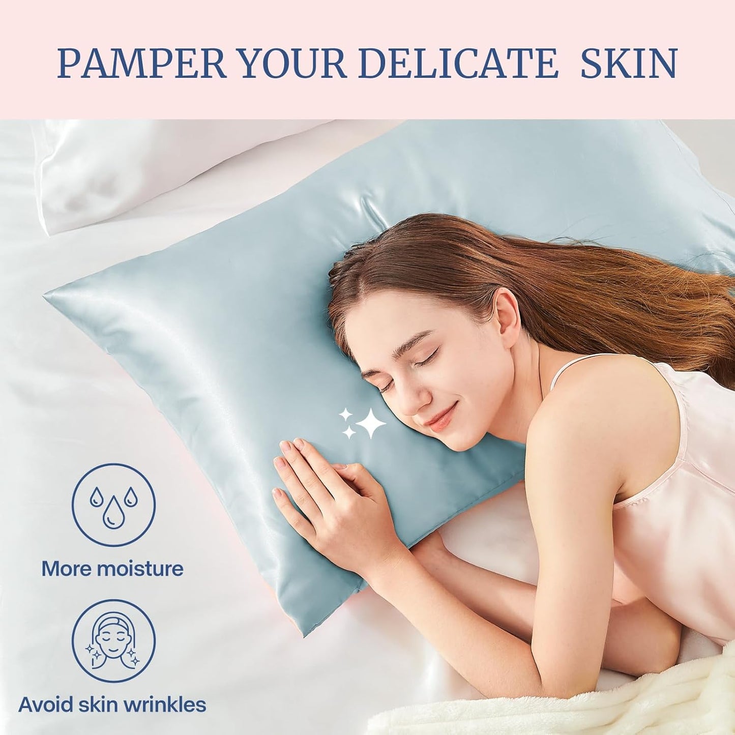 BEDELITE Satin Pillowcase for Hair and Skin, Super Soft and Cooling Similar to Silk Pillow Cases 2 Pack with Envelope Closure, Gift for Women Men(20"x30" Queen Size, Stone Blue)