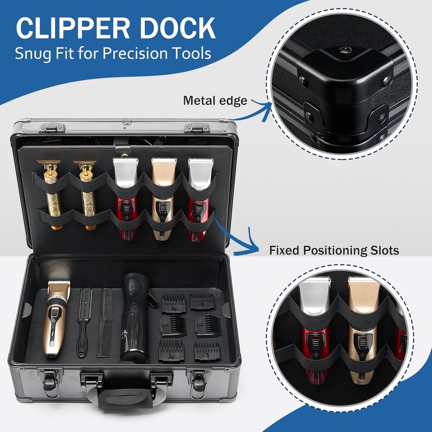 MoyRetty Professional Barber Case Portable Aluminum Organizer for Hair Stylists & Pet Groomers Hairdresser Tool Metal Buckle Box Organizer Traveling Suitcase (Simple)