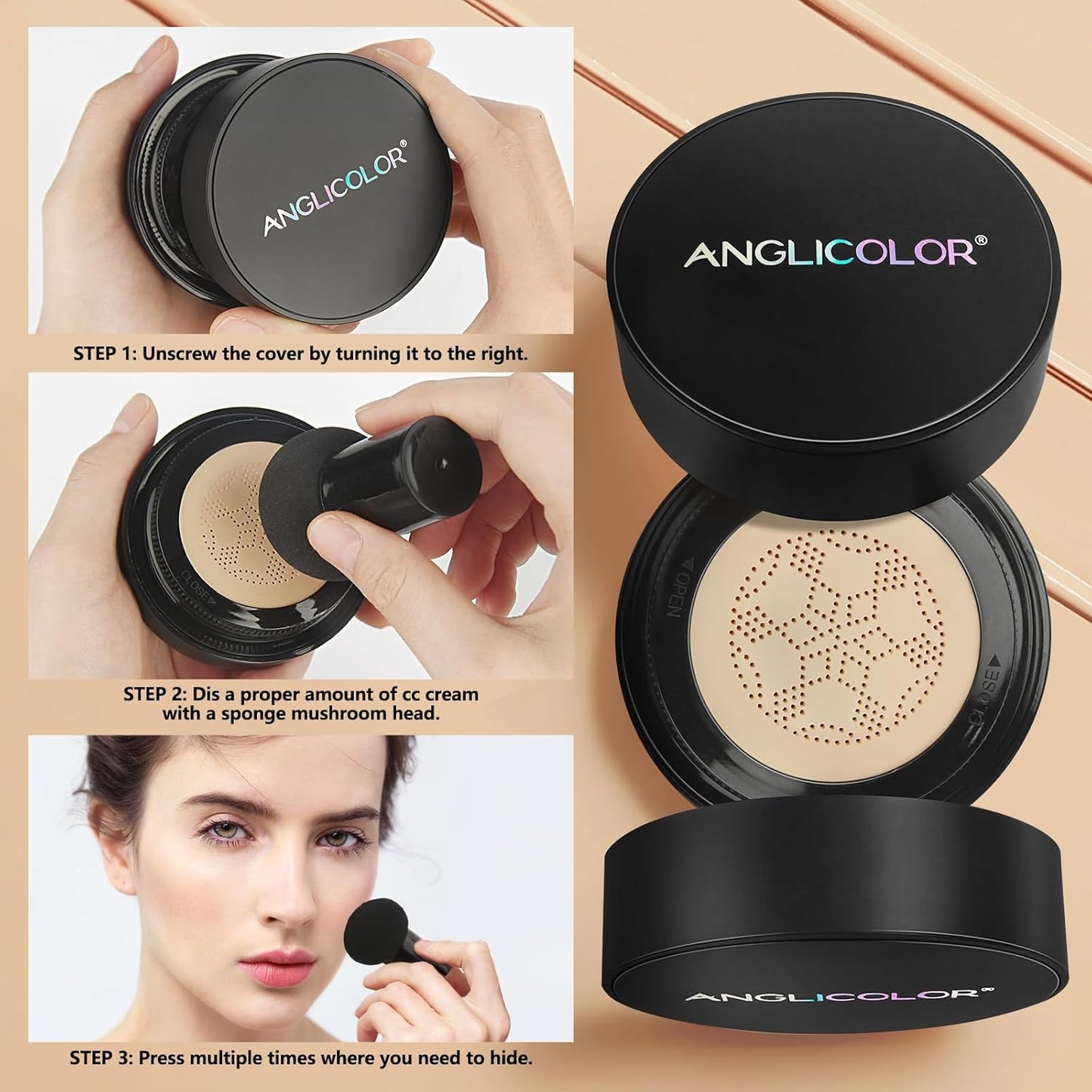 Mushroom Head Air Cushion CC Cream Full Coverage,Face Makeup Cushion Foundation Long Lasting,BB Cream Even Skin Tone for Oily & Combination Types(#05 Sand)