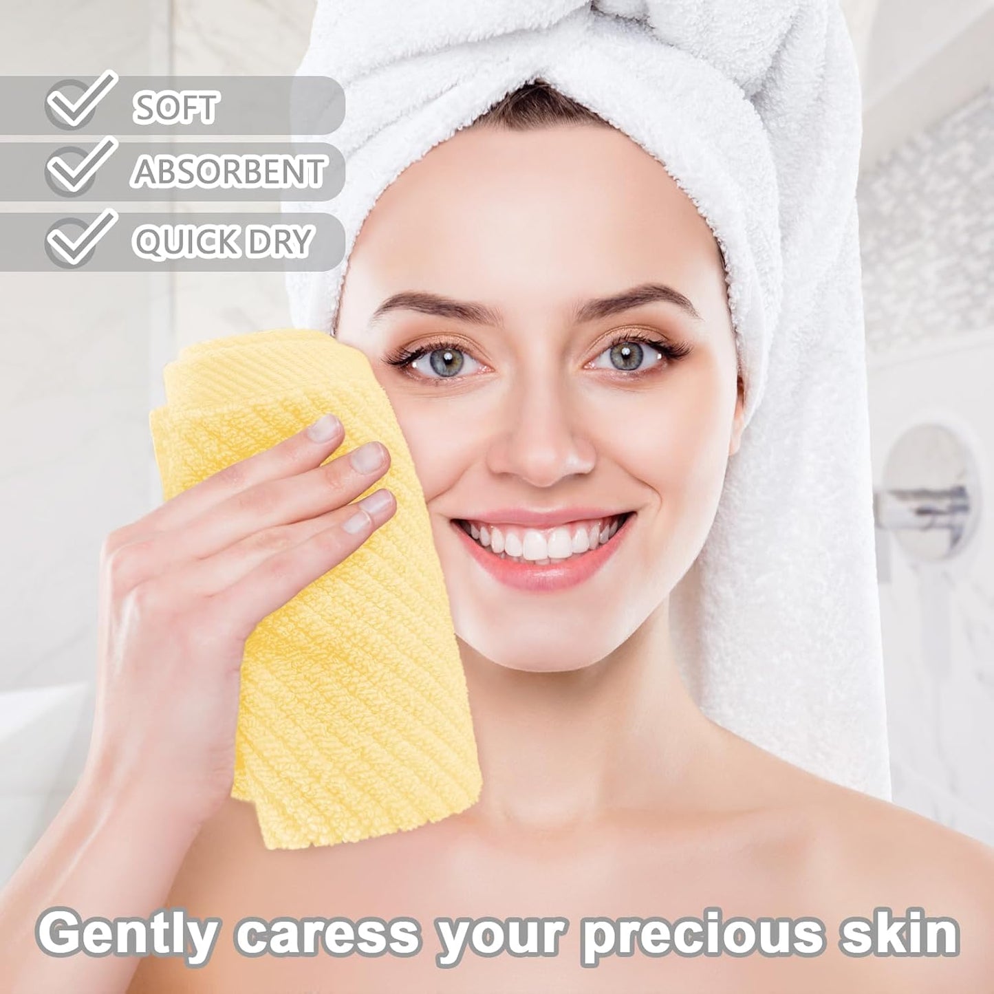 VOOVA & MOVAS Washcloths 6 Pack, 13"x13" - 100% Cotton | Lightweight | Thick | Quick Dry | Soft | Absorbent, Fluffy Hand Towels, Hotel Wash Cloths for Bathroom, Towel Gift Set, Yellow