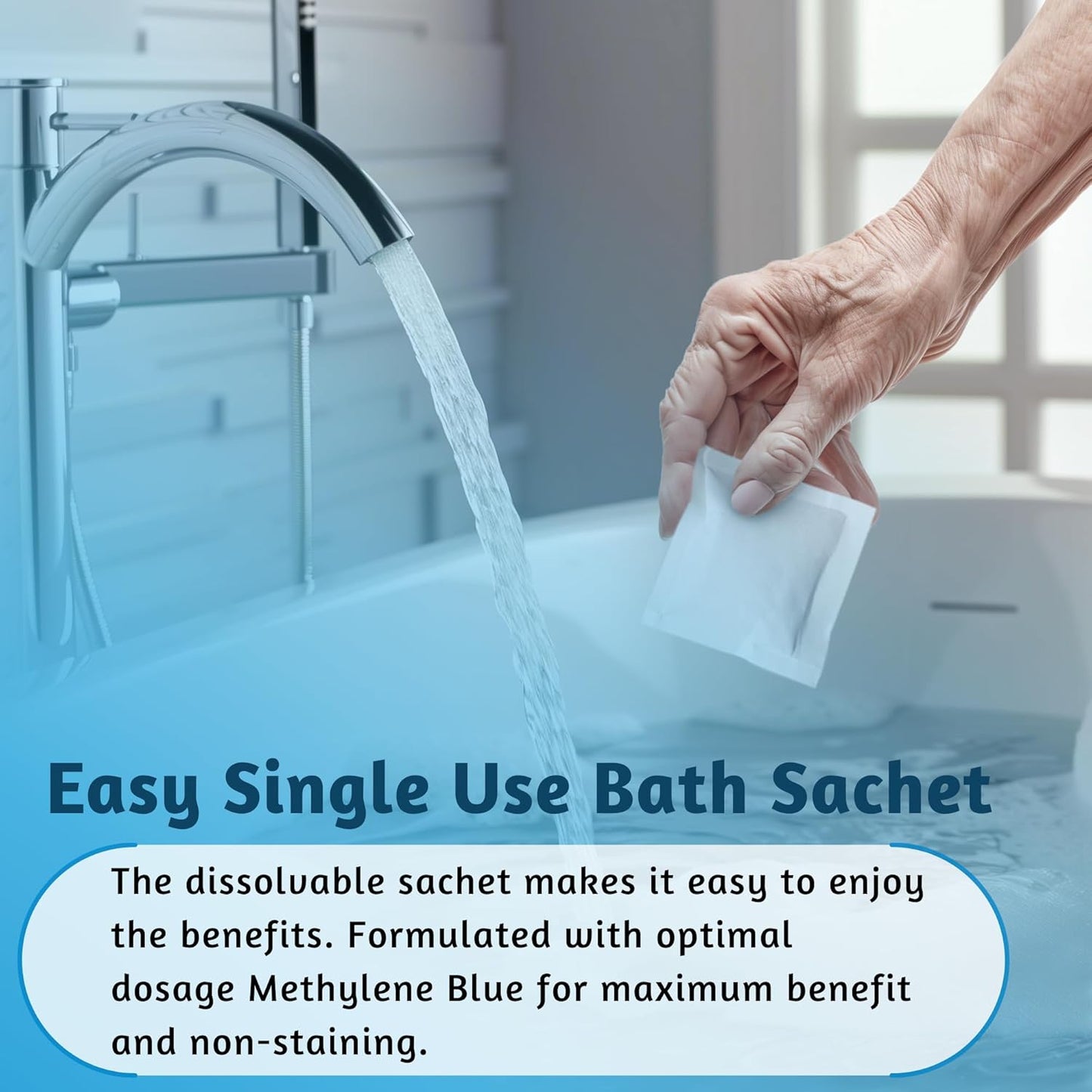 Methylene Blue Bath Soak | Age Defying Serum for Aging and Fragile Skin | Supplement for Defying The Signs of Aging Fragile Skin | USP Pharmaceutical Grade | 10 Dissolvable Sachets