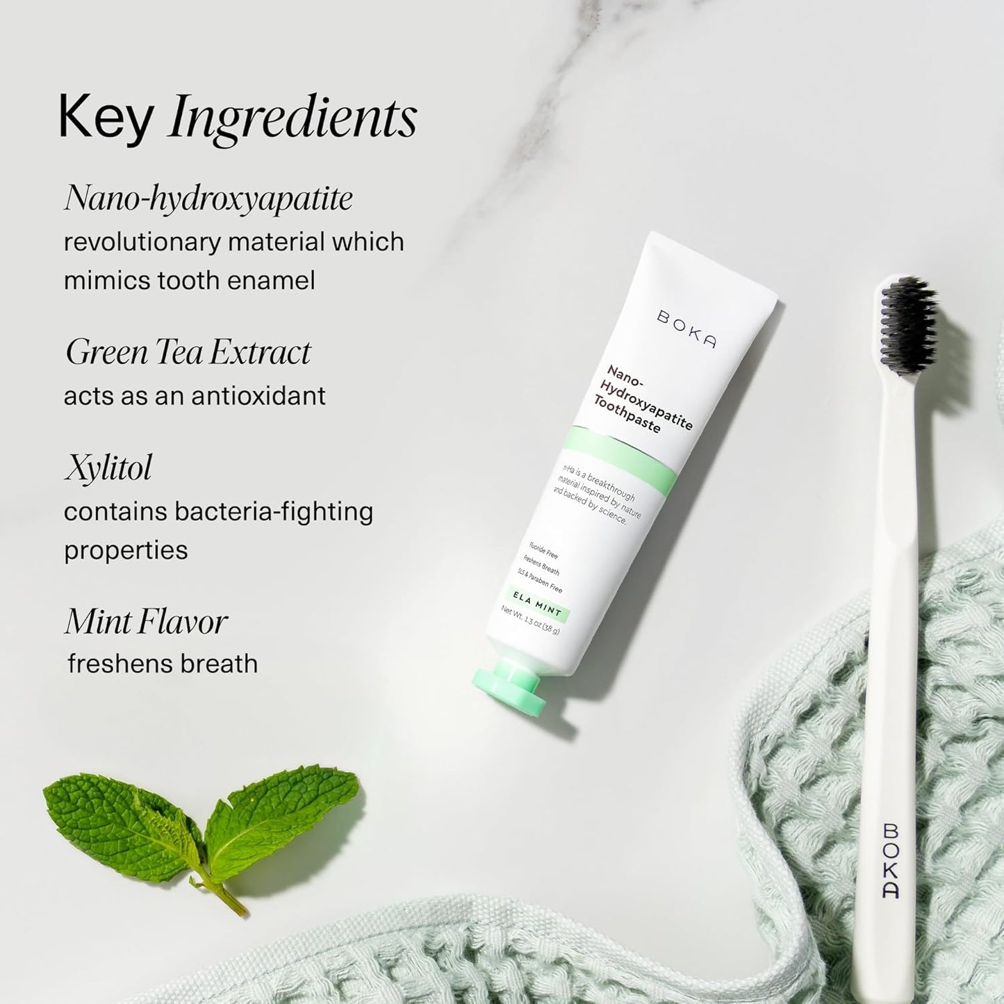 Boka Fluoride Free Toothpaste, Nano Hydroxyapatite Toothpaste, Appropriate for Sensitive Teeth - for Adult, Kids Oral Care - Ela Mint Flavor, 1.3 Fl Oz 2Pk US Manufactured