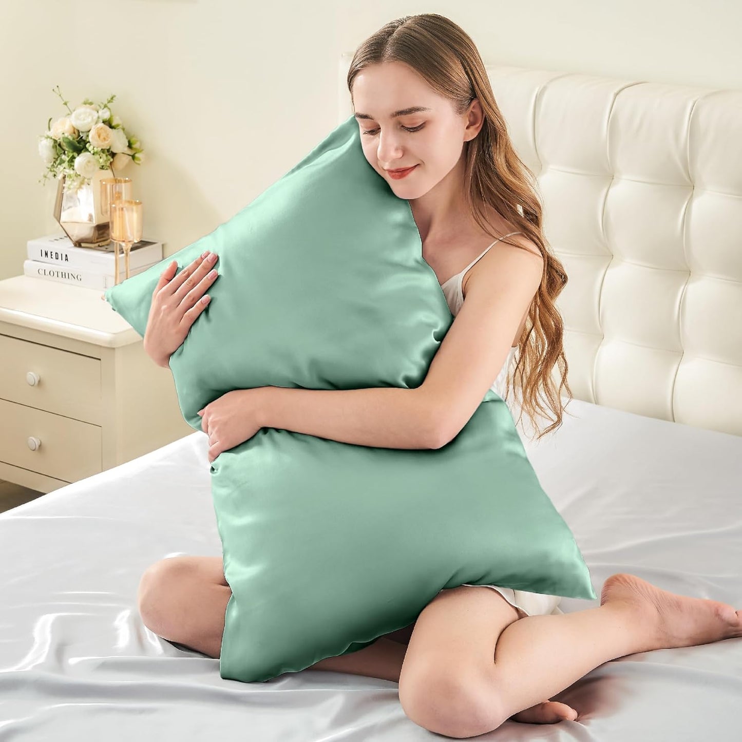 INFIIXSO Mulberry Silk Pillowcase for Hair and Skin, Silk Pillow Cases Queen Size Set of 2 with Hidden Zipper 20x30 Inches, Smooth and Soft Cooling Pillow Cases for Hot Sleepers(Mint Green, 2 Pack)