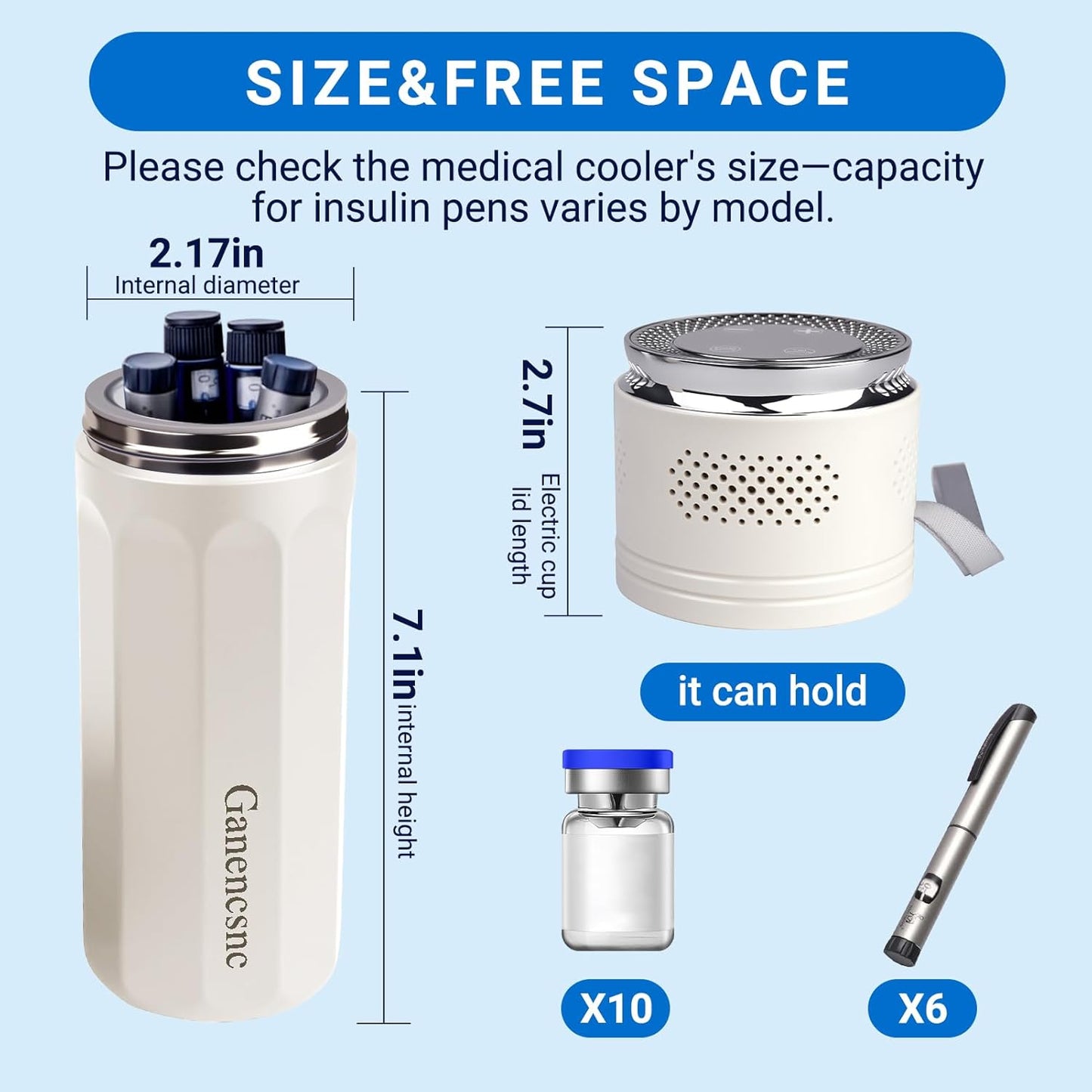 Electric Insulin Cooler Travel Case TSA Approved，USB Type-C Smart Cooling, 10000mAh Power Bank ，Large Capacity Medication Cooler for Travel ，Medical Cooler for Insulin (White, Included Power Bank)