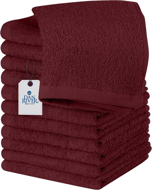 DAN RIVER 100% Cotton Wash Cloths 12 Pack [12x12] Soft & Absorbent Rags for Body, Gym, Hotels & Spa Perfect for Everyday Use Fingertip Towels, Pomegranate
