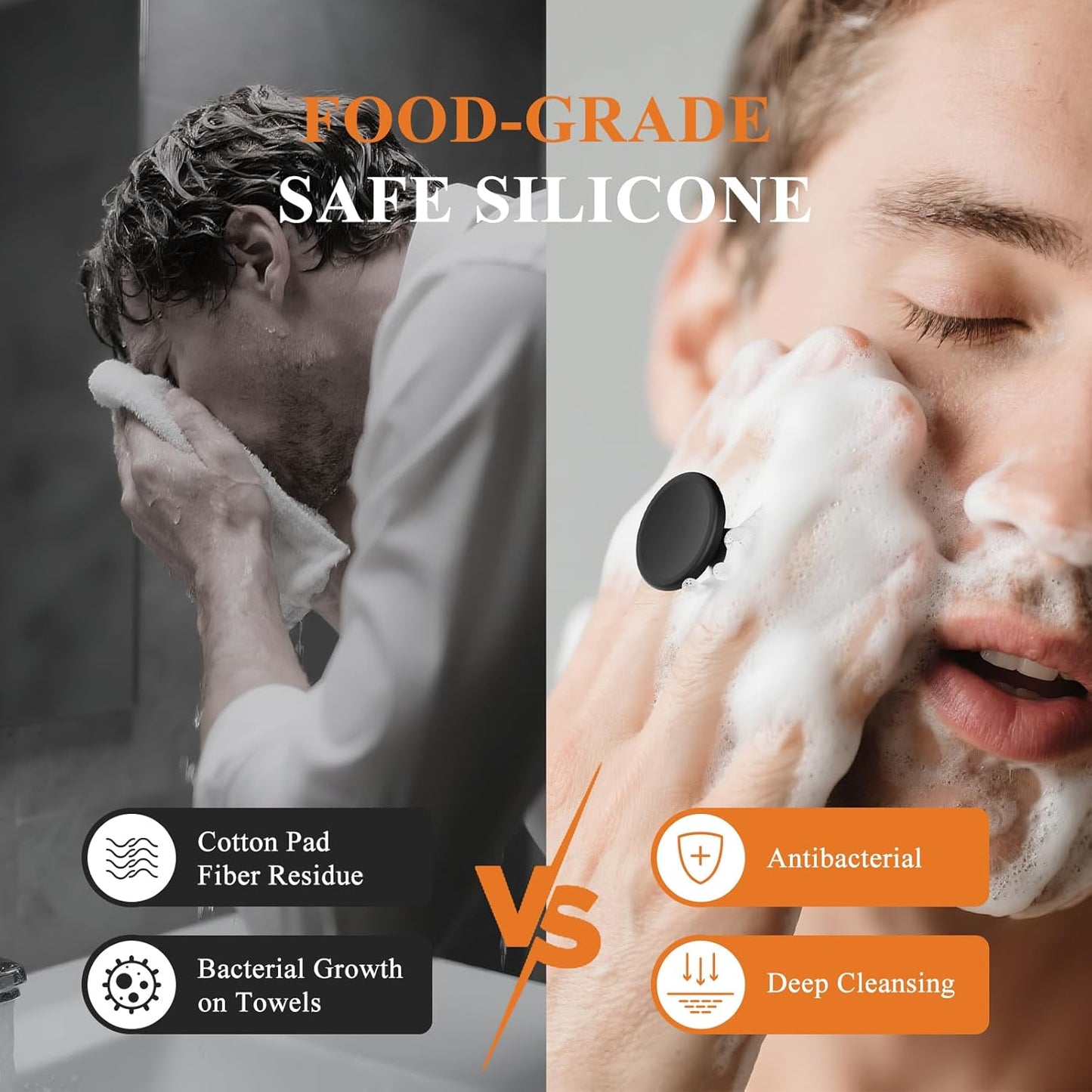 VWMYQ Silicone Face Scrubber for Men, Gentle Exfoliator Pad & Massager, Facial Cleansing Brush Silicone Face Wash Brush Removes Dead & Dry Skin (Black)