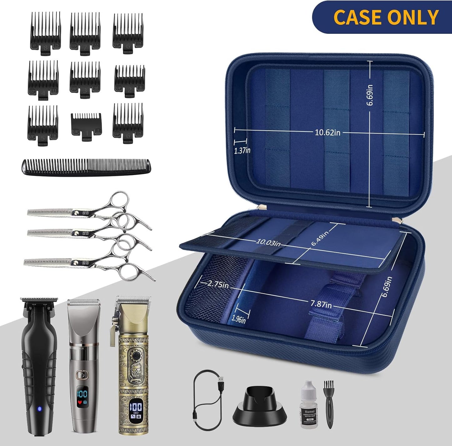 Boobowl Barber Accessories Bag for Clippers and Supplies, Mens Hair Trimmers Box, Portable Clipper Storage Holder for Hair Cutting, Guard Grooming Kit and Barbers Supplies (Bag Only)- Dark Blue