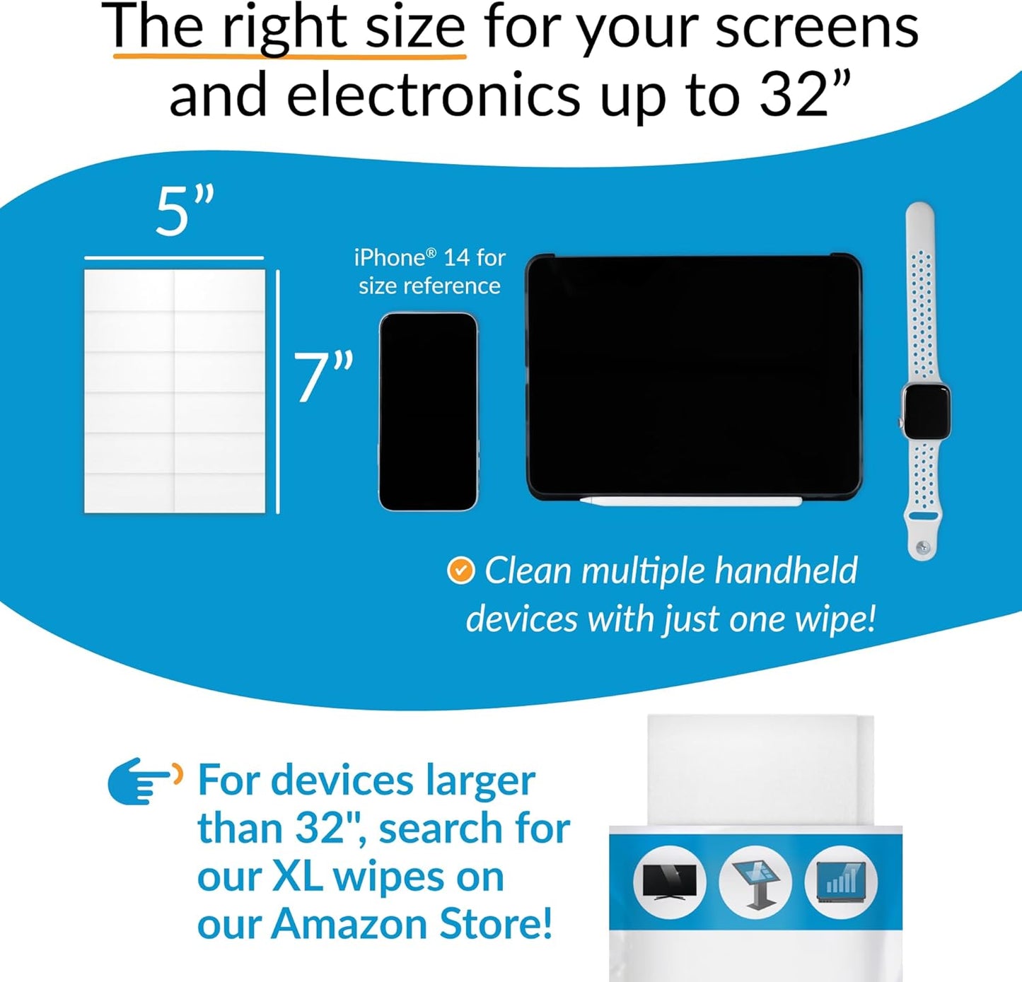 iCloth Large Screen Cleaning Wipes for Electronics, Lint-Free and Streak-Free, Fast-Drying, Removes Dust, Fingerprints, and Smudges (500 Wipes)