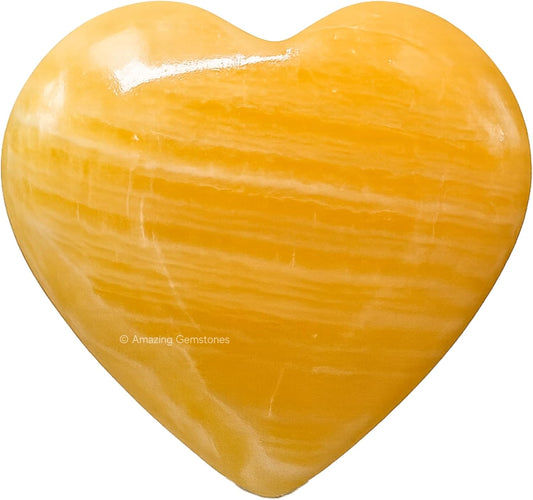 Amazing Gemstone Yellow Calcite Crystal Heart Palm Stone - Pocket Massage Worry Stone for Natural Body Chakra Balancing, Reiki Healing and Crystal Grid