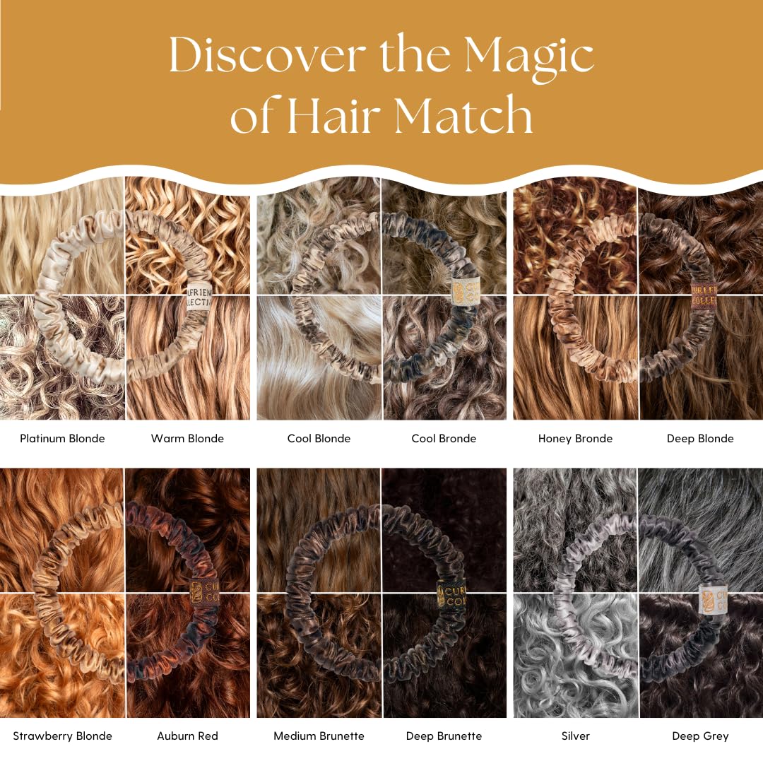 Authentic Mulberry Silk Skinny Hair Match Scrunchies for Women, Anti Breakage Hair Ties for Curly Thick & Thin Hair, 100% Silk for Buns, Sleep & Ponytail, Platinum/Warm Blonde (4 Pack)