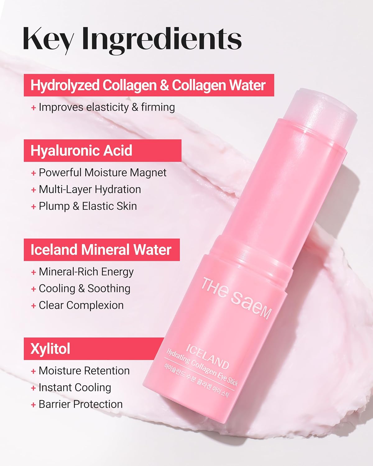THESAEM Iceland Hydrating Collagen Eye Stick 0.38 oz - Anti-wrinkle Moisturizing Eye Balm for Saggy Skin – Under Eye Treatment - Balm to Smooth Skin Texture - Rose Scent