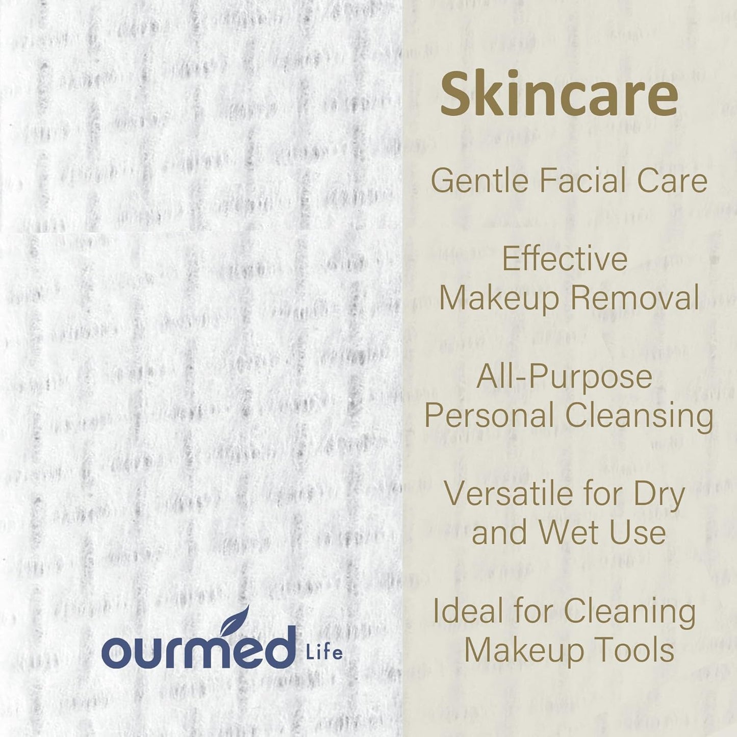Ourmed Life Face Towels, Disposable Biodegradable Facial Towels for Sensitive Skin, Lint- free Facial Wipes for Washing Face, Skincare and Makeup Remover, Dry Wipes, 10"×7.9" Extra Large, 180 Count