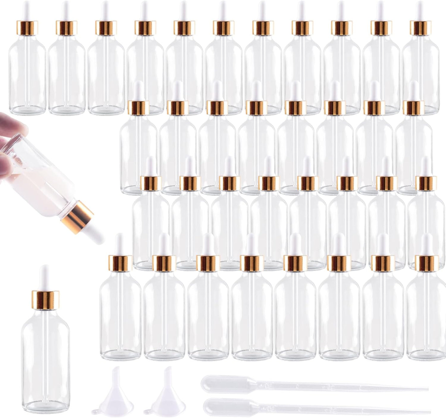36 Pack 2oz Clear Glass Dropper Bottles, Glass Eye Dropper Bottles for Essential Oils, Perfumes, Laboratory Use (Gold, 2oz-36Pack)