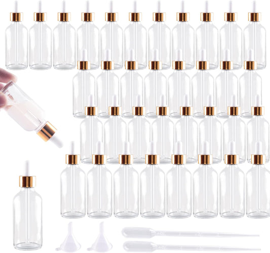 36 Pack 2oz Clear Glass Dropper Bottles, Glass Eye Dropper Bottles for Essential Oils, Perfumes, Laboratory Use (Gold, 2oz-36Pack)