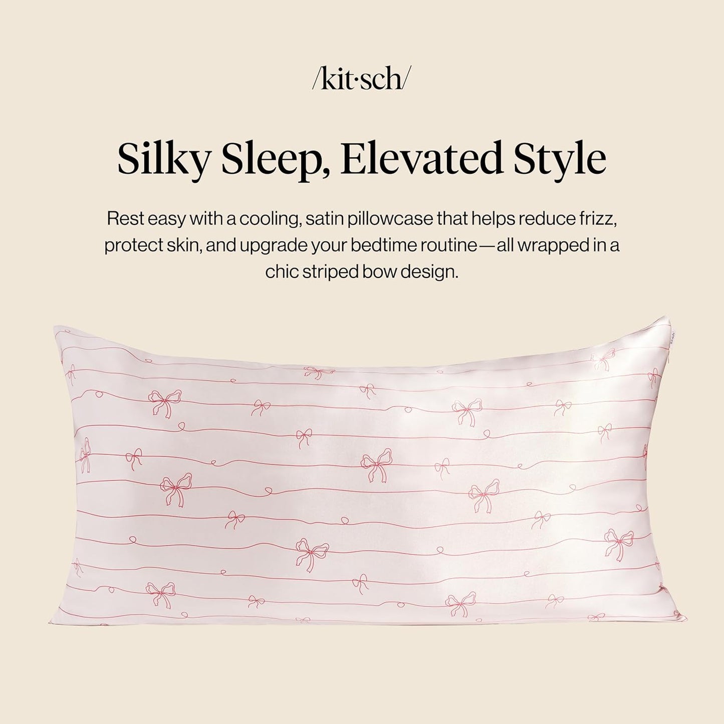 Kitsch Satin Pillowcase, Softer Than Silk Pillow Cases King, Cooling Pillow Covers, Satin Pillowcase w/Zipper for Hair, Skin & Quality Sleep, Wrinkle-Free & Smooth, King Size 19"x36"- Striped Bows