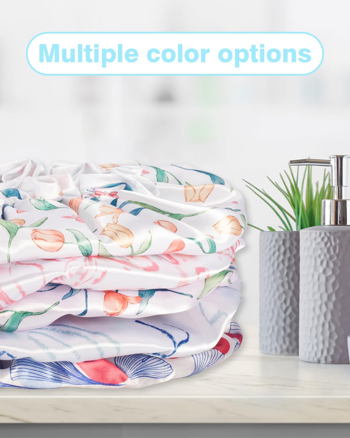 Aquior Shower Caps, Reusable Shower Cap for Women, Double Layer Waterproof Hair Cap, Large Size for All Hair Lengths Non-fading Bathing Shower for Ladies