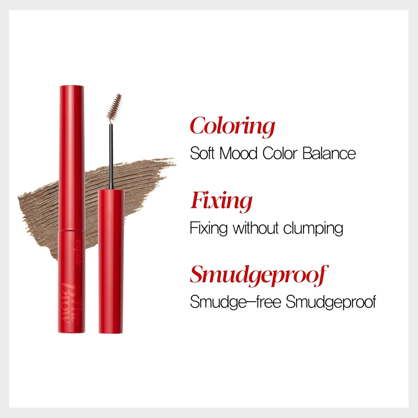 Espoir The Brow Color Fixing Cara #2 Taupe 0.1 fl oz | Easy Fixing without Clumping with Skinny Brush | Long Lasting Smudgeproof Eyebrow Mascara | Soft Mood Coloring Tinted Gel | Korean Eye Makeup