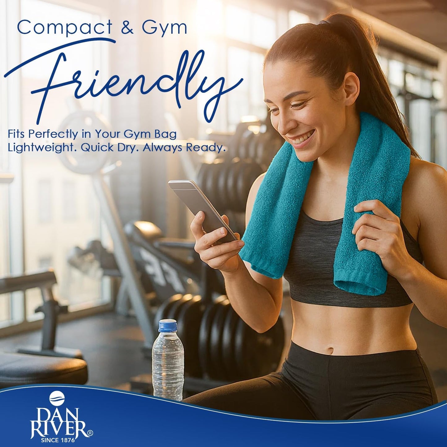 DAN RIVER 6-Pack Premium Hand Towels (16x28 Inches) - 100% Cotton, Ultra Soft, Lightweight, Highly Absorbent Towels for Bathroom, Spa, Gym, Salon, Hotel, and Travel - 550 GSM - Teal