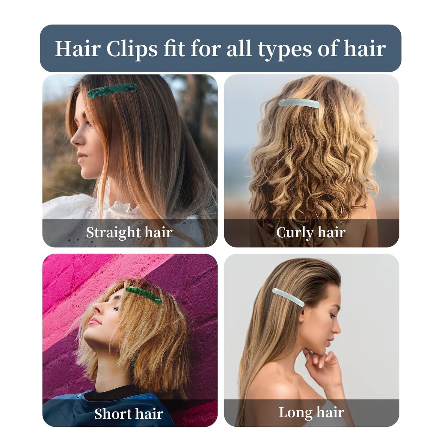 3PCS Women's Barrette Set - Tortoise Shell Automatic Clips for Thick/Medium Hair, Retro Hair Clasps (Light Blue, Star Green, Emerald)