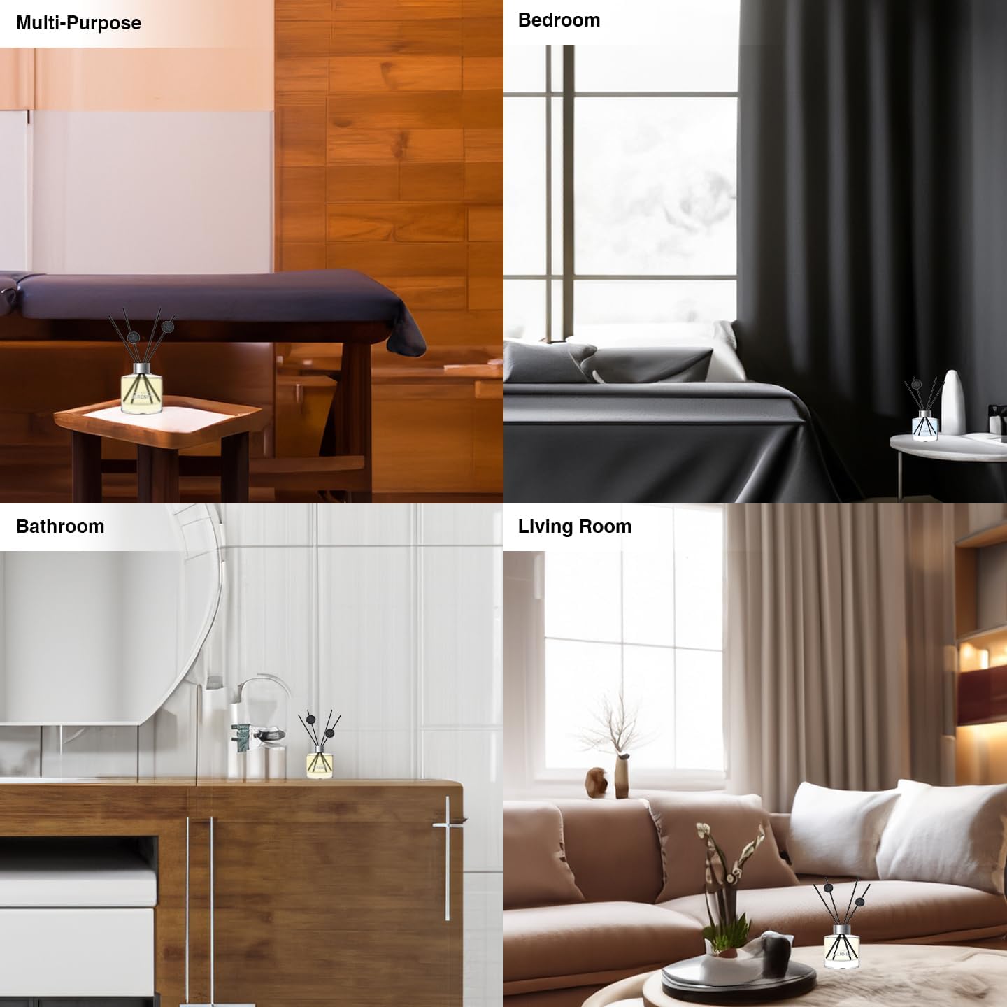 Reed Diffuser Set of 3, Eucalyptus Jasmine Lemongrass Aromatherapy Fragrance Oil | 12 Black Reed Sticks and 6 Rattan Balls, 3 x 50ML | Home, Office, Bathroom, Bedroom Essentials | AromaSphere