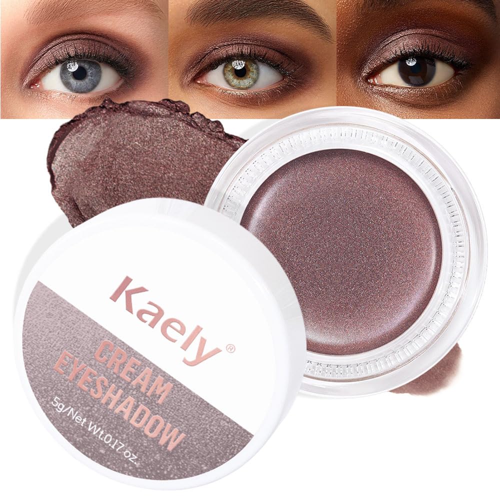 Kaely Single Cream Eyeshadow Pot, Taupe Shimmer Eye Shadow for Older Women High Pigmented Waterproof, Natural Eyeshadow Palette Makeup Brightener, sombras en crema para ojos, Blendable, R04