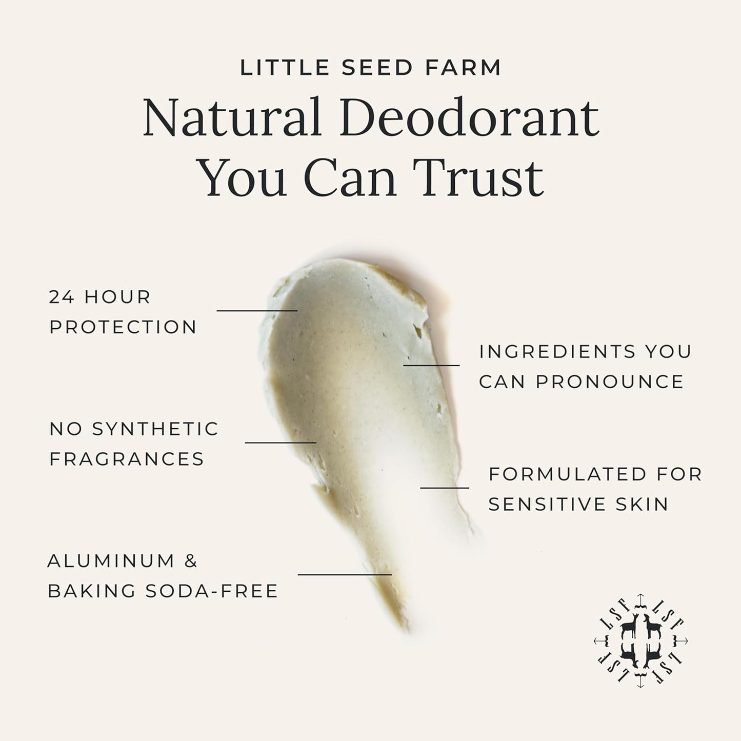 Little Seed Farm All Natural Deodorant Cream - Cedar Vanilla - Aluminum Free Deodorant for Women or Men, Net Wt. 2.4oz | 68g
