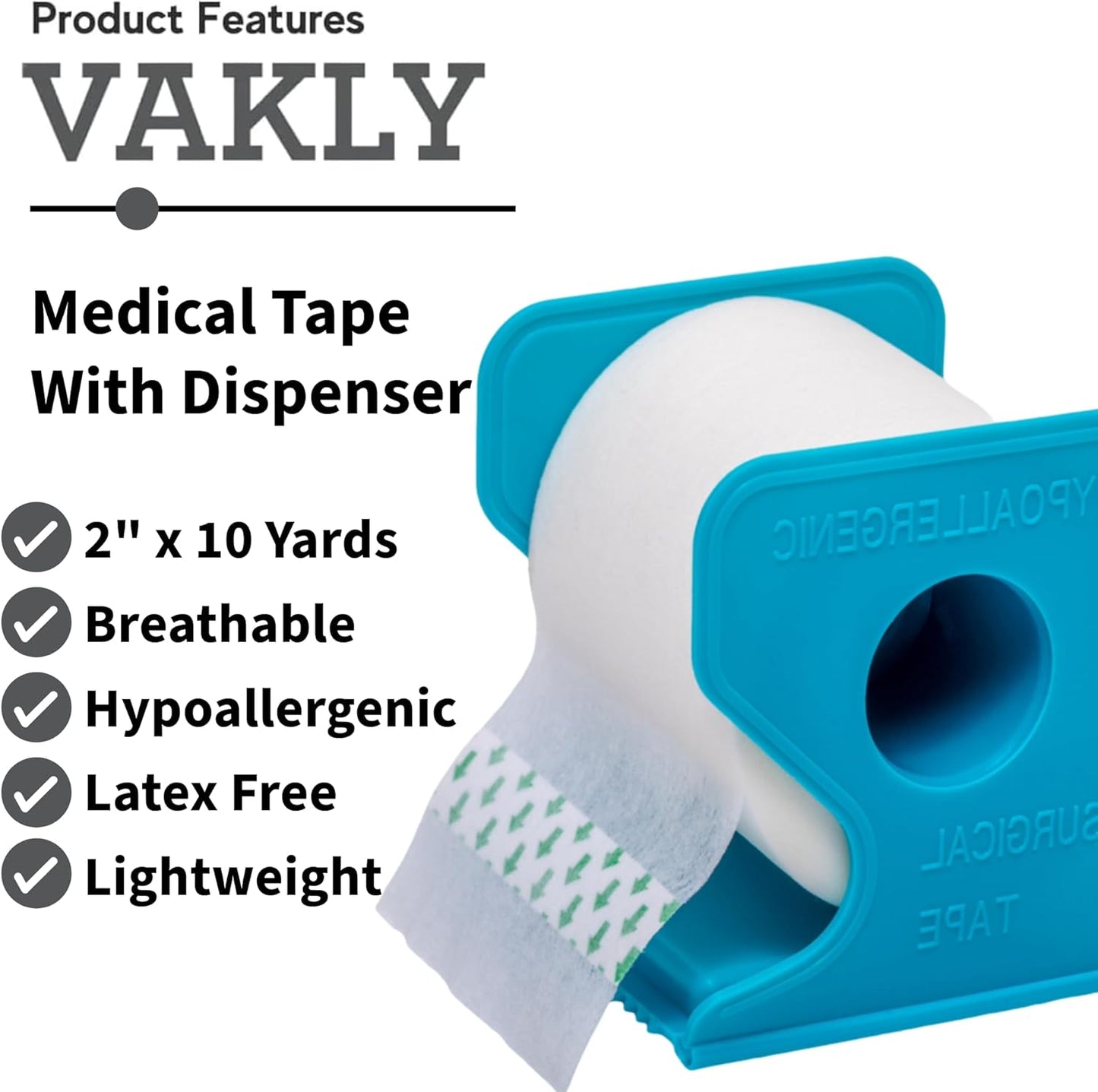 Vakly Paper Medical Tape with Dispenser 2"x10 Yards for Emergency First Aid [4 Rolls + Dispenser] Lightweight Breathable Microporous Adhesive Latex Free Hypoallergenic Bandage & Wound Dressing Tape