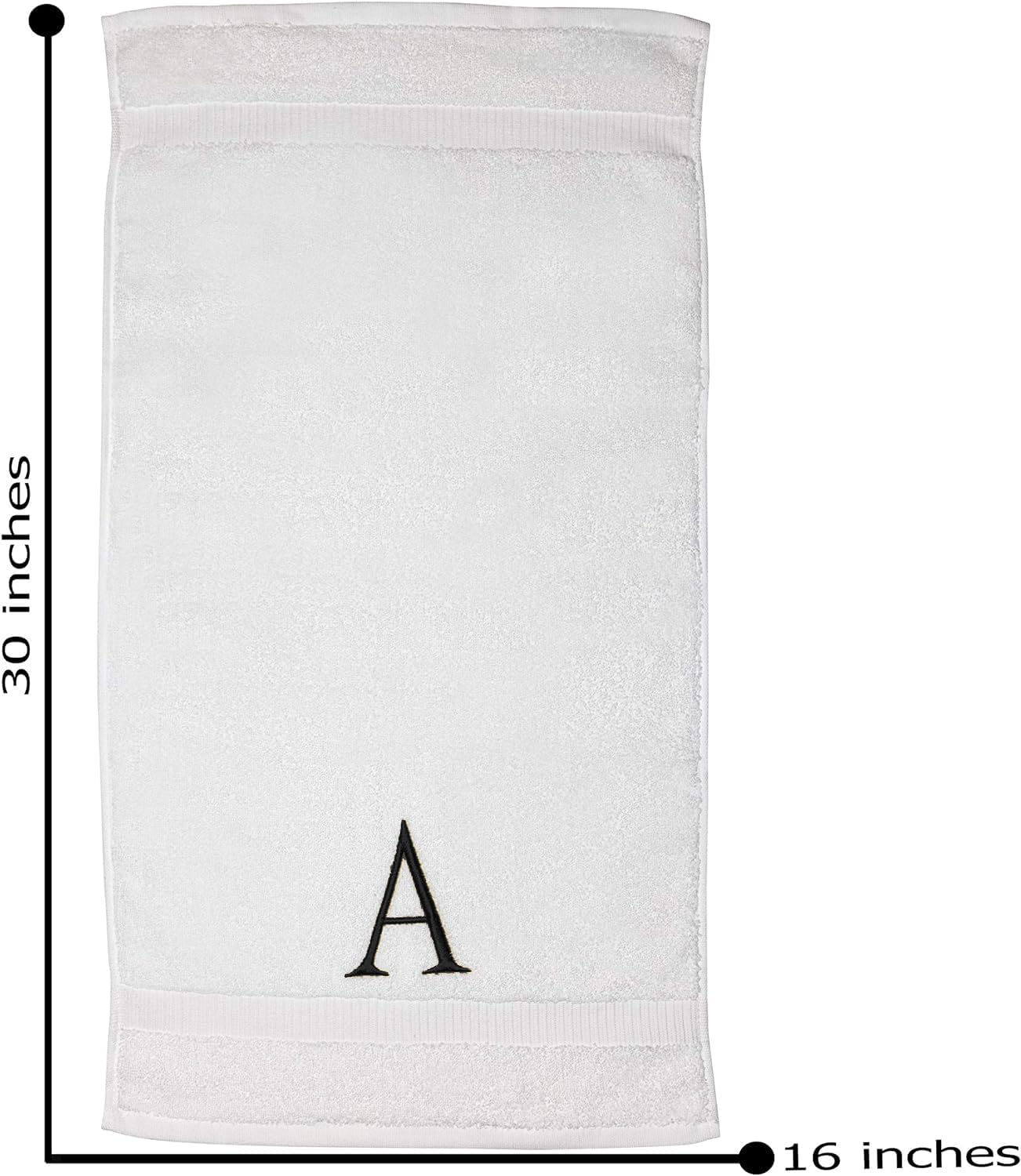 Black Monogrammed Bathroom Hand Towel - Black & White Luxury Hotel Quality Personalized Initial Decorative Embroidered Towel for Powder Room, Spa - GOTS Organic Certified - Set of 2 Letter A