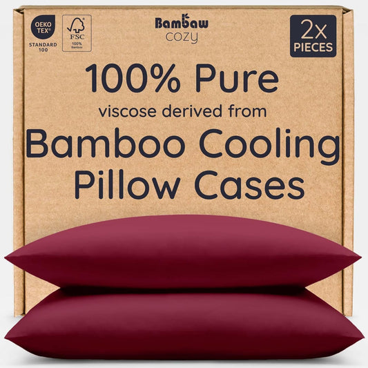 Bambaw 100% Viscose Derived from Bamboo Pillowcase King Size – Set of 2 Cooling Pillow Cases King with Envelope Closure, Anti Acne Pillow Case, Breathable & Super Soft Pillow Cases (Burgundy)