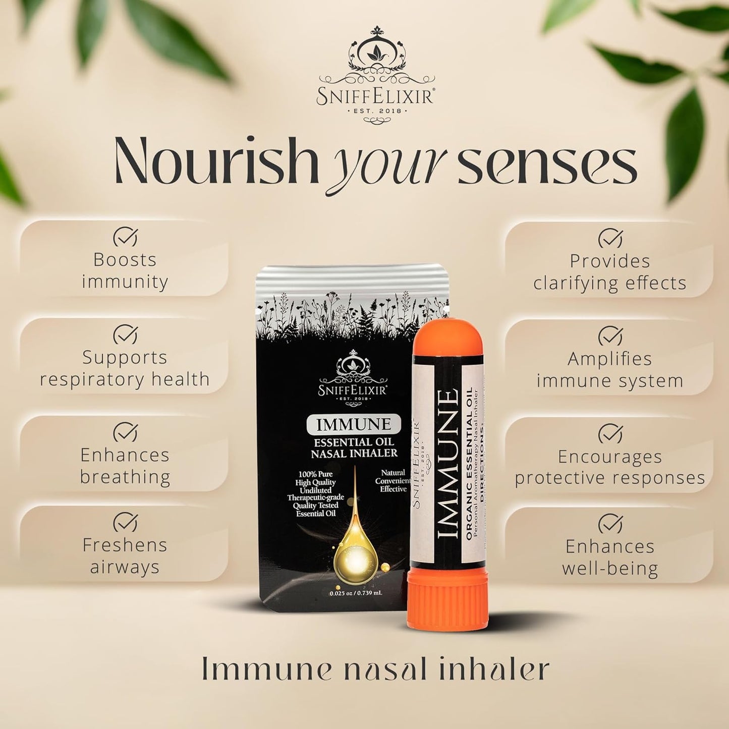 Nasal Inhaler Stick Immune Inhaler, Nose Inhaler Stick, Essential Oil Inhaler, Aromatherapy Nasal Inhaler for Immune Boost, Respiratory Health And Wellness - Portable Nasal Stick Inhaler for Adults