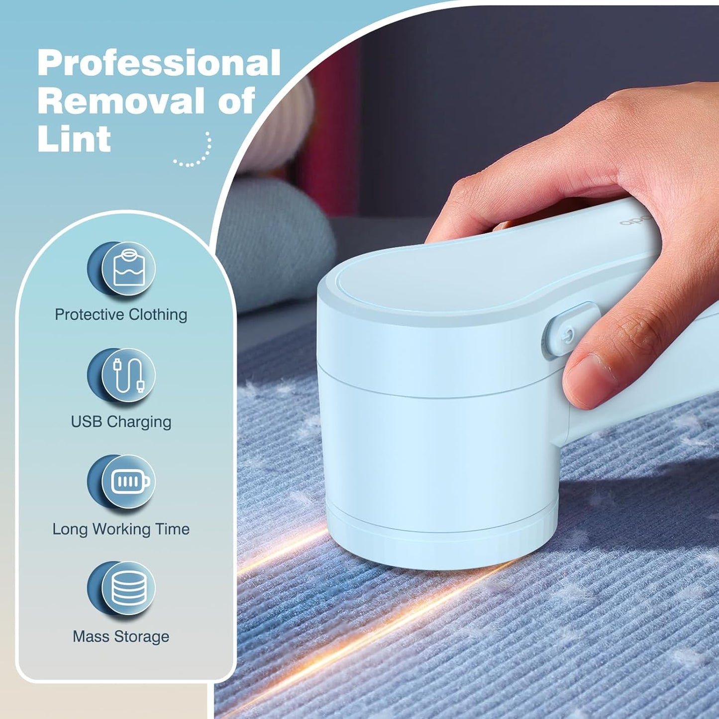 Fabric Shaver Lint Shaver, Electric Lint Remover with 13-Blades, Sweater Shaver USB Rechargeable Fabric Pilling Remover for Clothes, Couch, Beddings