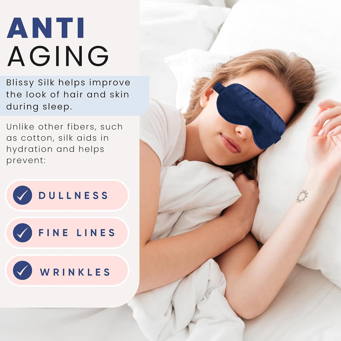 Blissy Silk Sleep Mask - Silk Eye Sleeping Mask for Women & Men for Total Blackout - 100% Pure Mulberry Silk, 22 Momme 6a Fibers - Blindfold Silk Sleep Mask Side Sleeper Eye Cover (Blue)