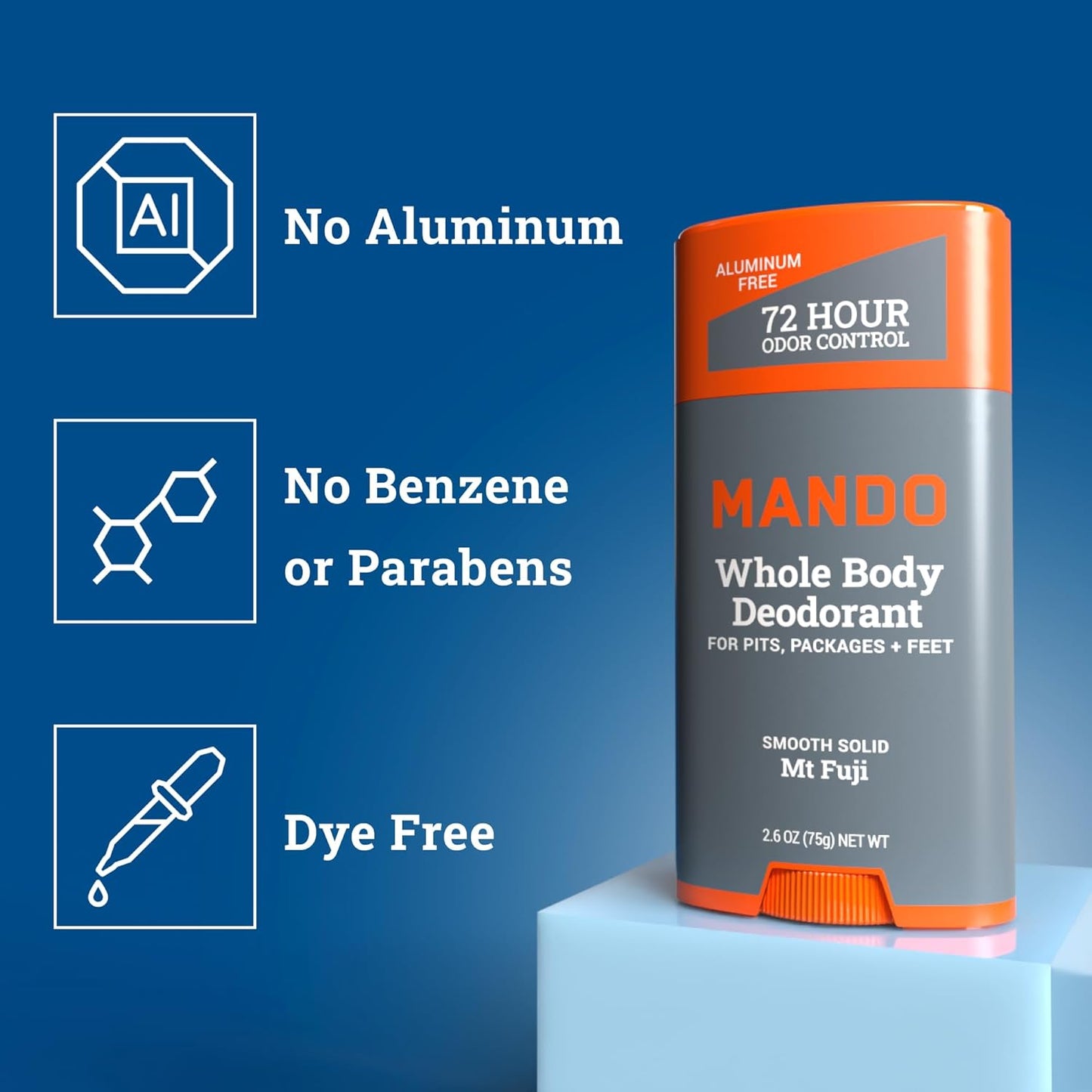 Mando Whole Body Deodorant For Men - Smooth Solid Stick - 72 Hour Odor Control - Aluminum Free, Baking Soda Free, Skin Safe - 2.6 ounce (Pack of 2) - Mt Fuji