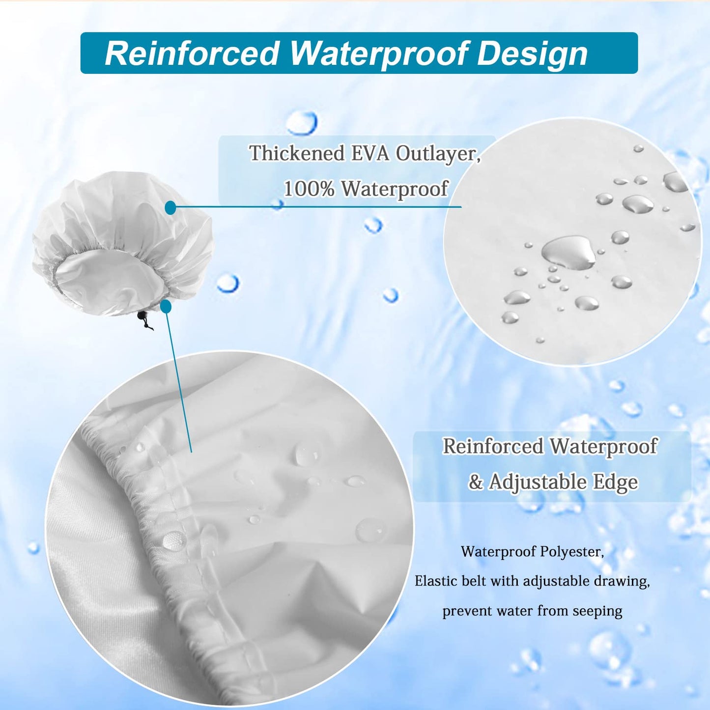 3 Pcs Extra Large Shower Caps for Women, Waterproof Adjustable XL Jumbo Satin Lined Shower Cap for Long Hair & Braids, Reusable Double Layer Large Bath Cap for Dreadlocks, Locs (White)