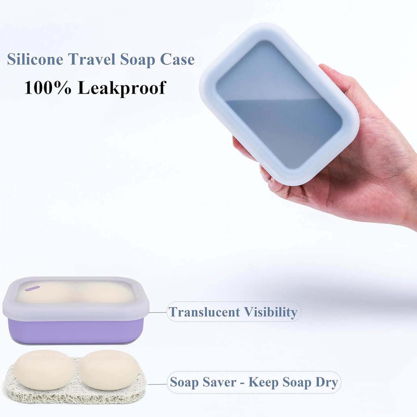 2PC Portable Leakproof Travel Soap Case, Silicone Travel Soap Case, Compact Soap Holder with Drainage Layer, Travel Soap Holder for Camping, Gym, Outdoor Purple&Gray