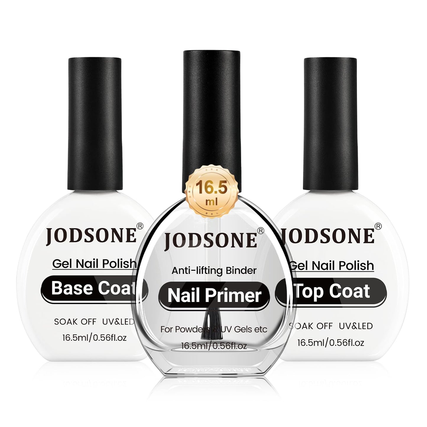 JODSONE 3Pcs 16.5ml Top Coat and Base Coat Set with Nail Primer No Wipe Top Coat Base Need U V Lamp Cured Nail Primer for Helping Nail Polish Adhere Better to Natural Nail