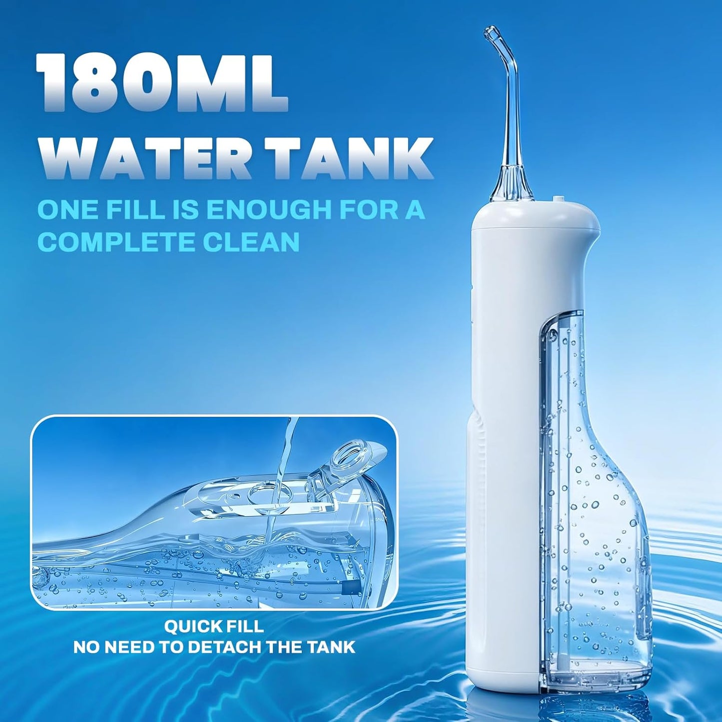 Water Dental Flosser Teeth Pick: Portable Oral Irrigator, 3 Modes Cordless Water flosser,Battery Operated, IPX5 Waterproof Flossing Machine for Teeth Cleaning for Travel Home - White