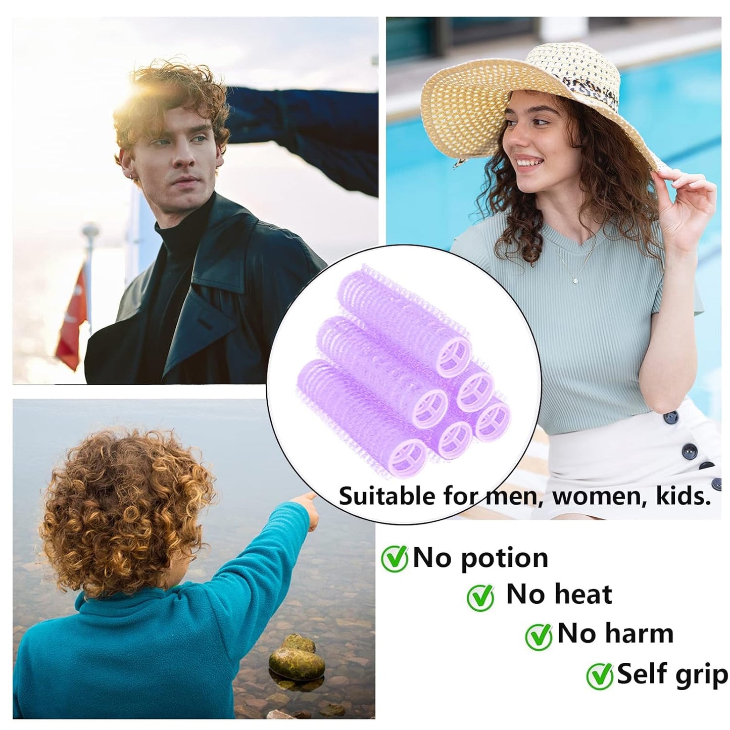 18PCS Self Grip Small Hair Curlers Heatless Roller Hair Curlers Pro Salon Hairdressing Curler DIY Curly Hairstyle Hair Rollers Tools Rat Tail Comb for Women Medium Short Hair(Purple)