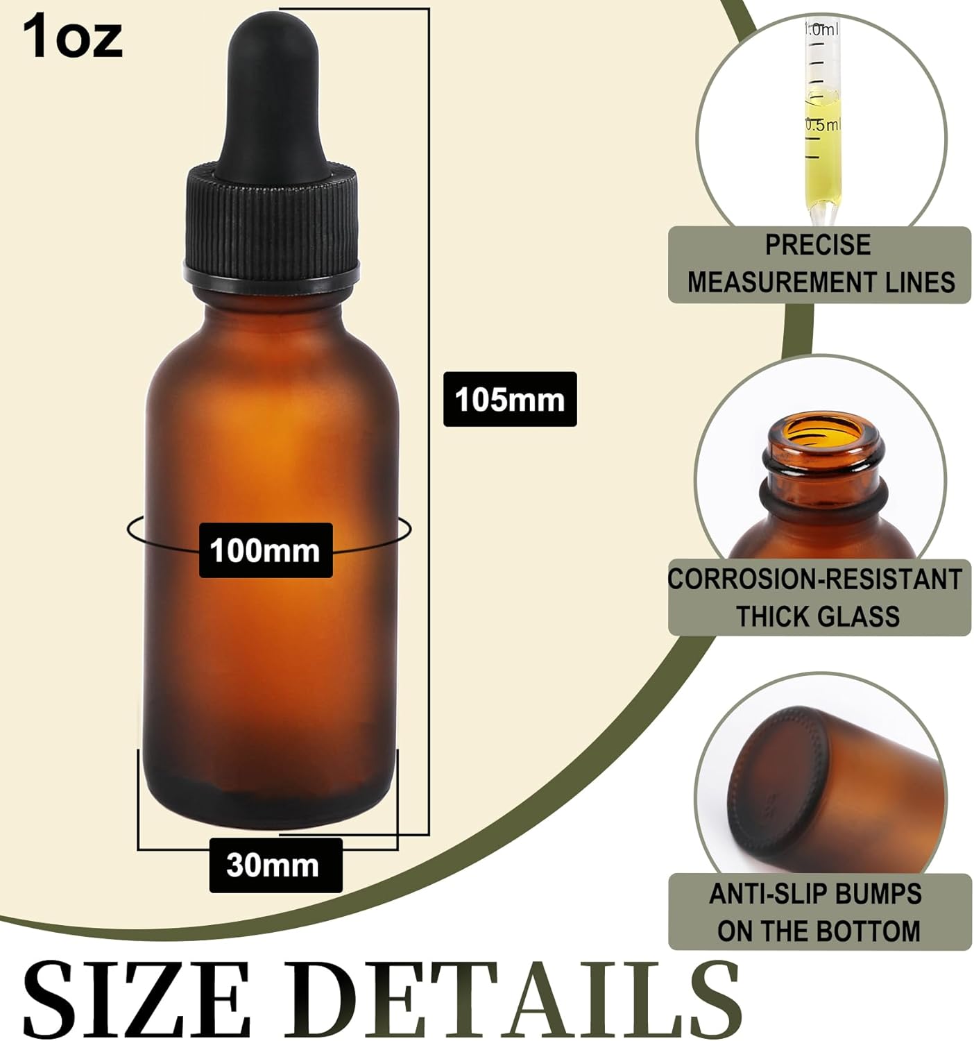 48 Pack,1oz Glass Dropper Bottle, Amber Tincture Bottles with Dropper, Pretty Finish for All Kinds of Liquids,Oil Bottles for Hair- Stronger Suction ideal for Leakproof Travel