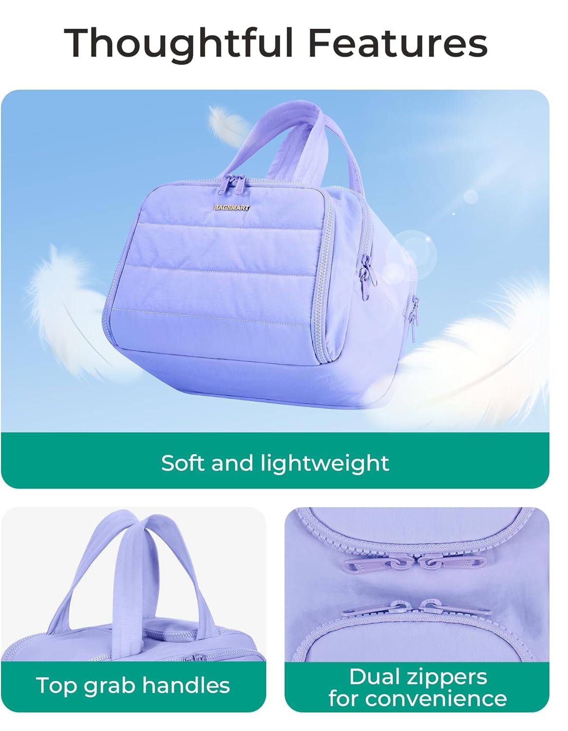 BAGSMART Travel Toiletry Bag, Lightweight Large Wide-open Travel Bag for Women, Puffy Cosmetic Makeup Bag Organizer with Handle for Accessories,Essentials, Toiletries, Purple